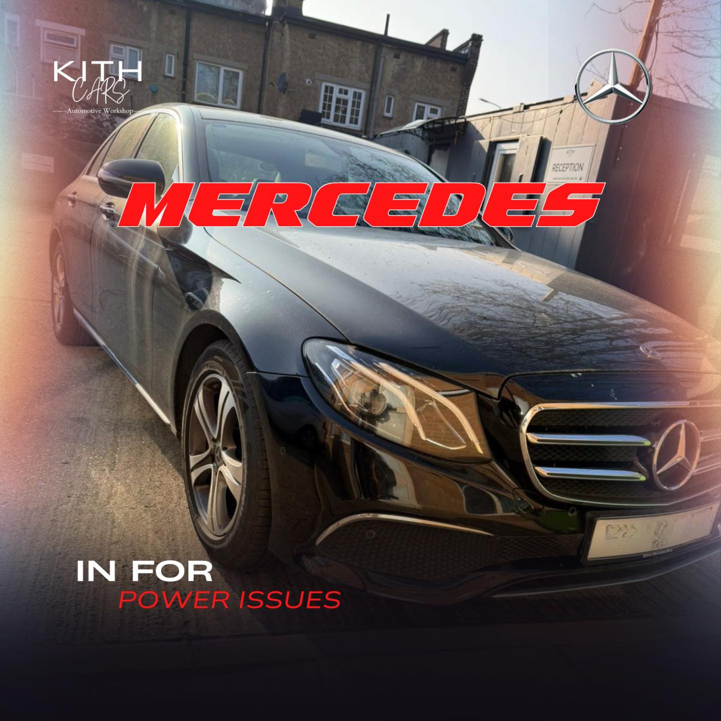 Car in the workshop with the bonnet up at KITH Cars Garage & Bodyworks, Hackbridge