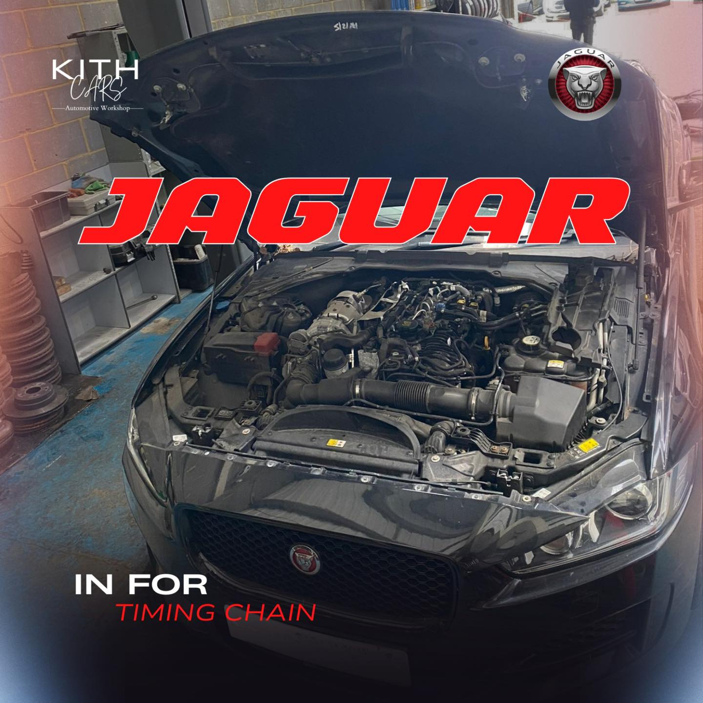 Jaguar in for engine work at KITH Cars Garage & Bodyworks, Hackbridge